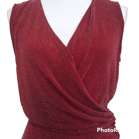 Michael Kors Burgundy Red Metallic Wrap Top Size Large Sleeveless Knit - Picture 2 of 4
